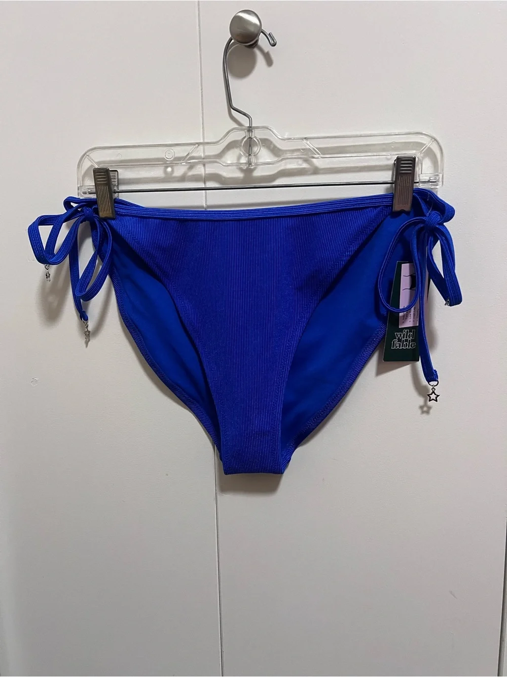 Wild Fable Blue Ribbed Side Tie Low Rise High Leg Cheeky Bikini Bottom Stars